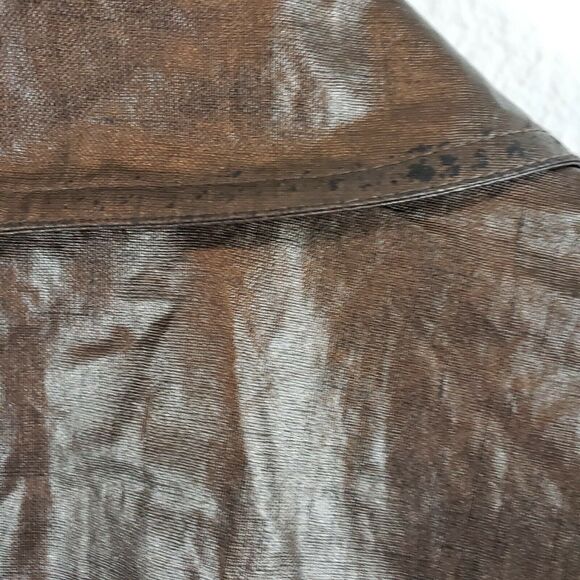 CHICOS 1 ( M ) Glossy Brown Coated Linen Casual Jacket 1/2 Sleeve FLAWS - Picture 10 of 10